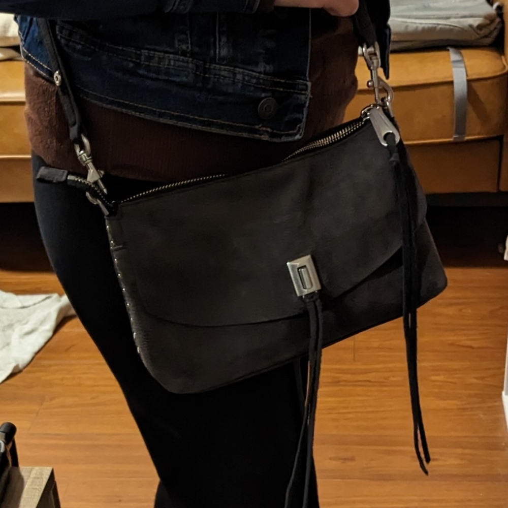 Rebecca Minkoff Zip Top Darren Crossbody Gray Suede - Picture 5 of 9
